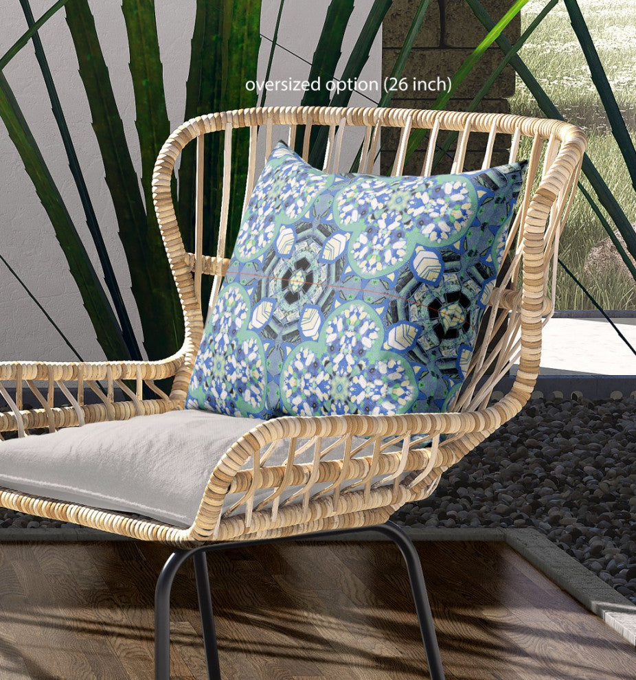 16" Sapphire White Cloverleaf Indoor Outdoor Throw Pillow