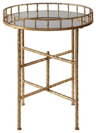 Uttermost Tilly 20" Round Iron and Mirror Top Accent End Table in Bright Gold