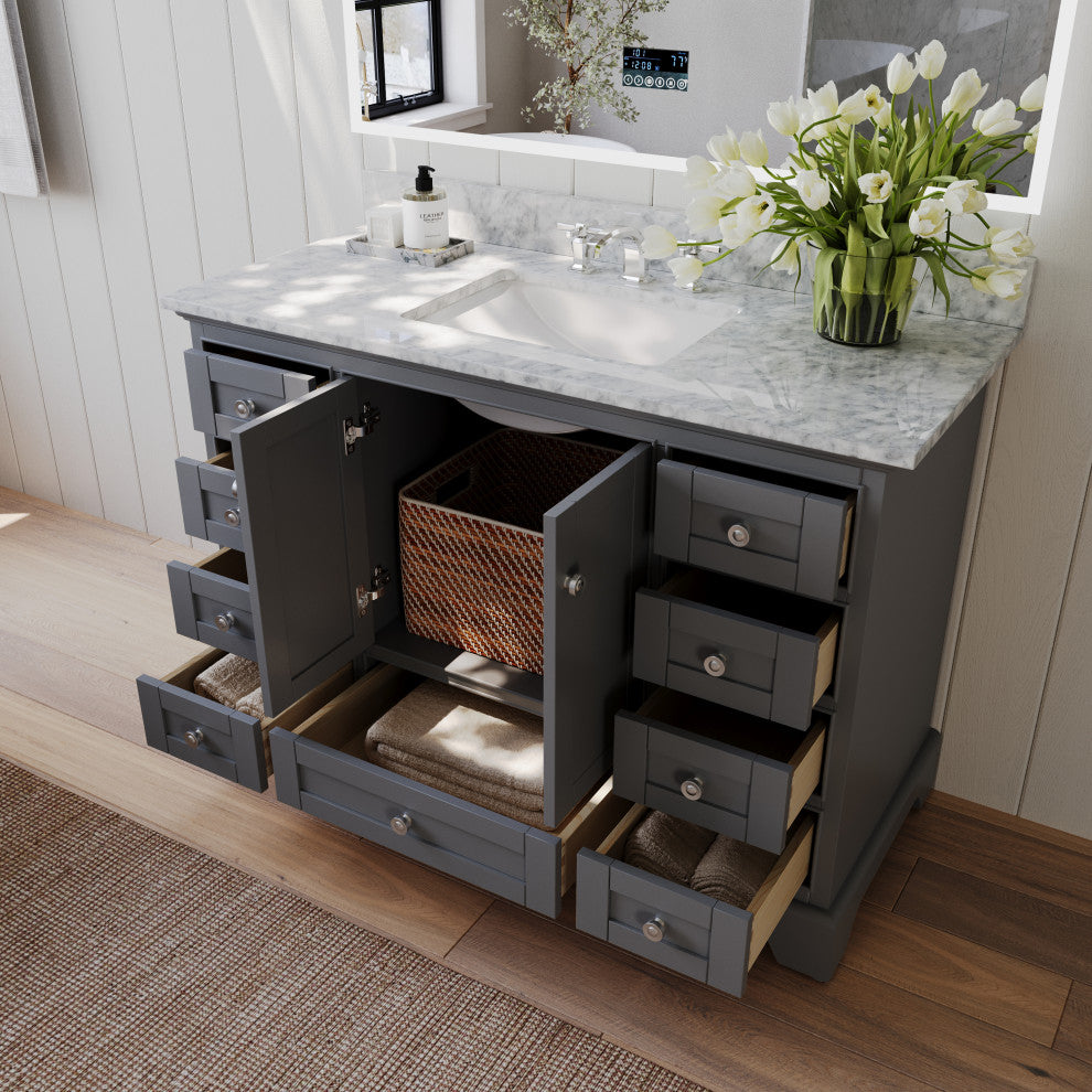Audrey Vanity Set, Sapphire Gray, 48", Brushed Nickle Hardware, No Mirror