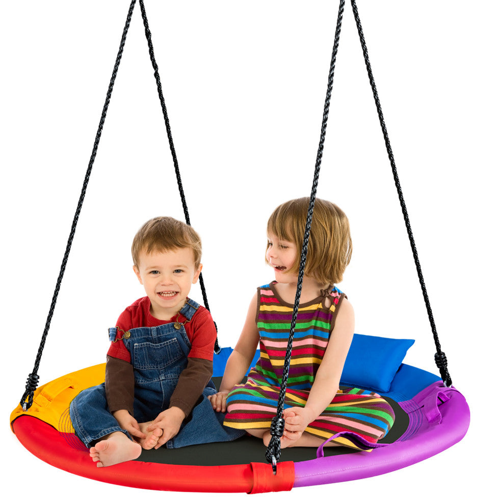 Costway 40'' Saucer Tree Swing Outdoor Round Platform Swing w/ Pillow & Handle