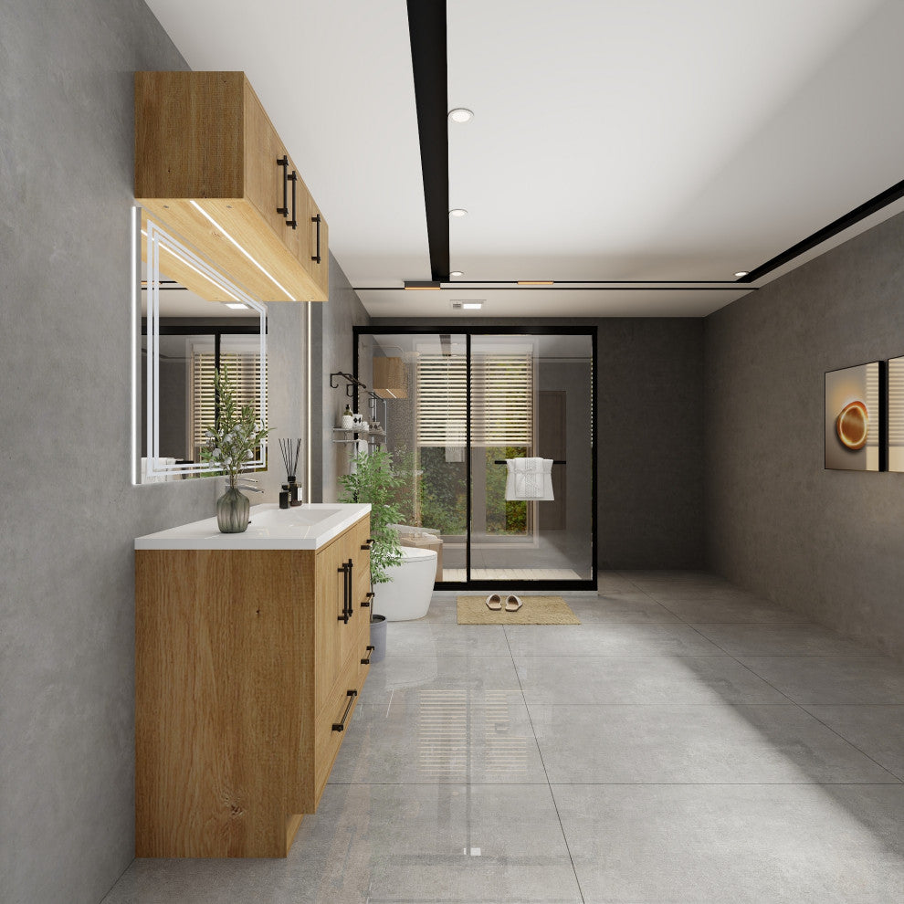 Victoria 42" Solid Wood Bath Vanity, Overhead Cabinet, Oak