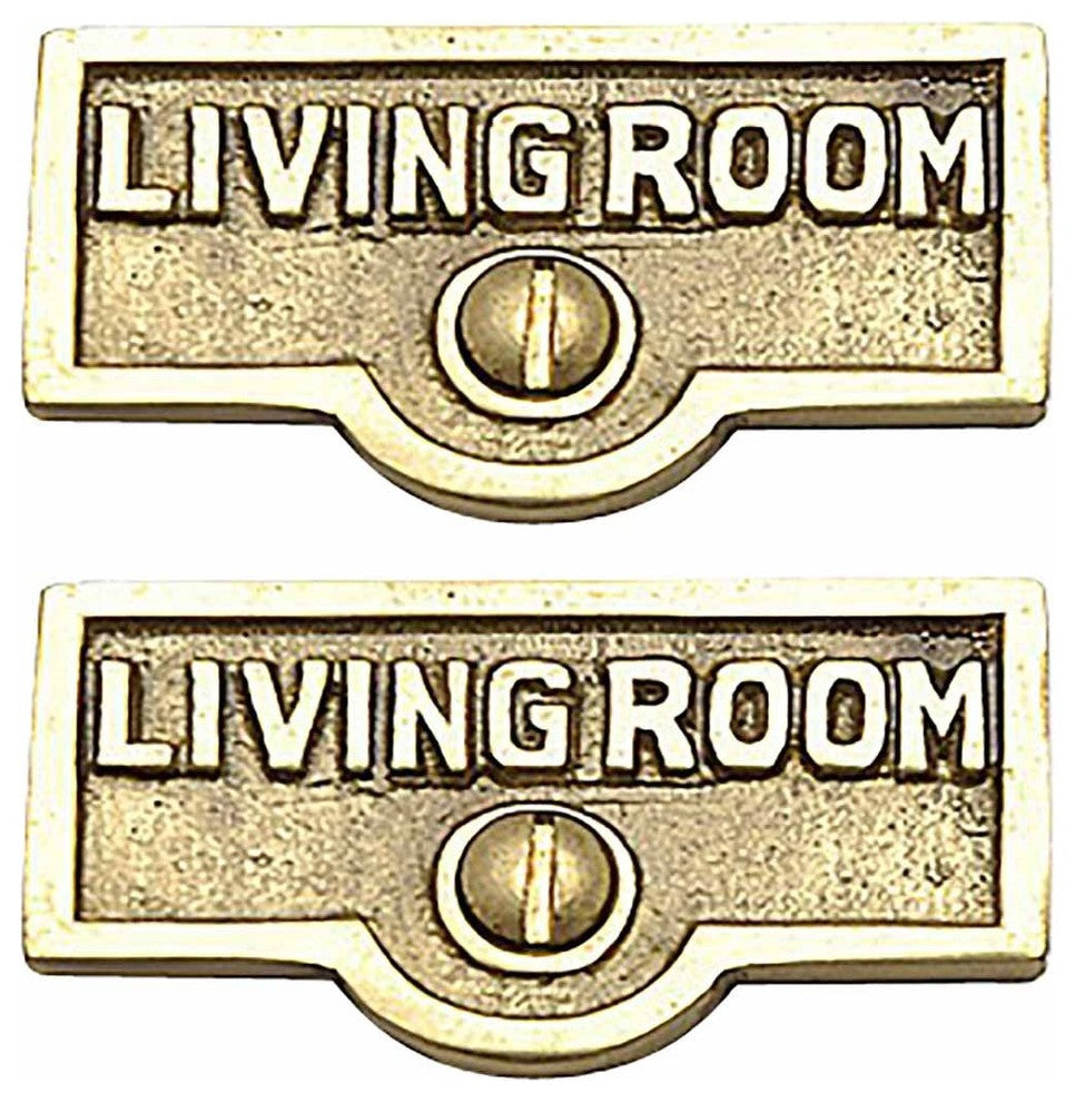 2 Switch Plate Tags LIVING ROOM Name Signs Labels  Brass |
