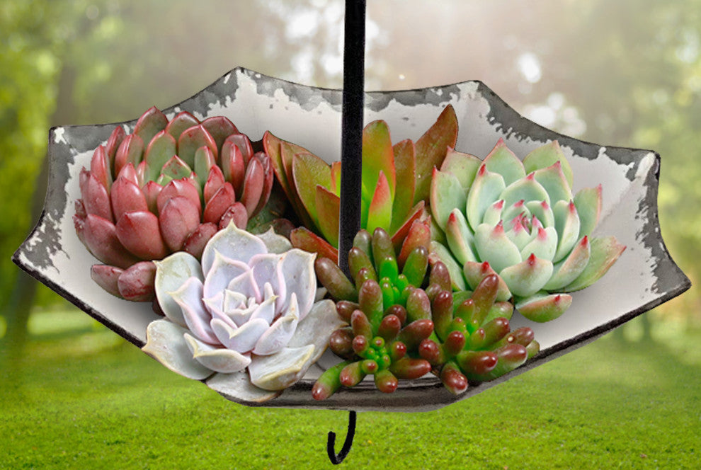 Metal Hanging Umbrella Planter Outdoor Garden Decor Patio Yard Art