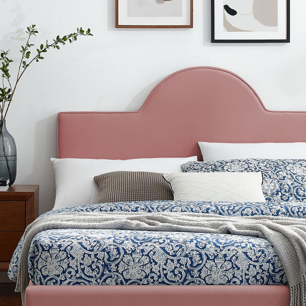 Platform Bed Frame, Queen Size, Pink, Velvet, Modern, Bedroom Guest Suite