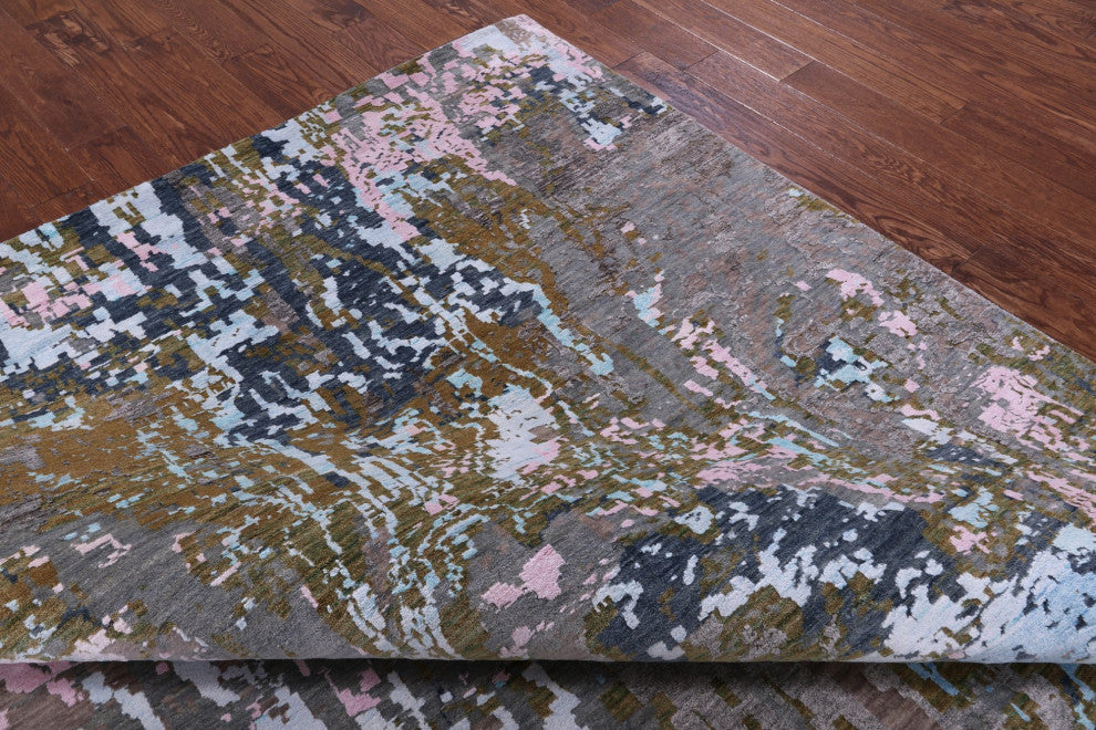 8' 3" X 9' 11" Abstract Handmade Wool and Silk Rug Q11789