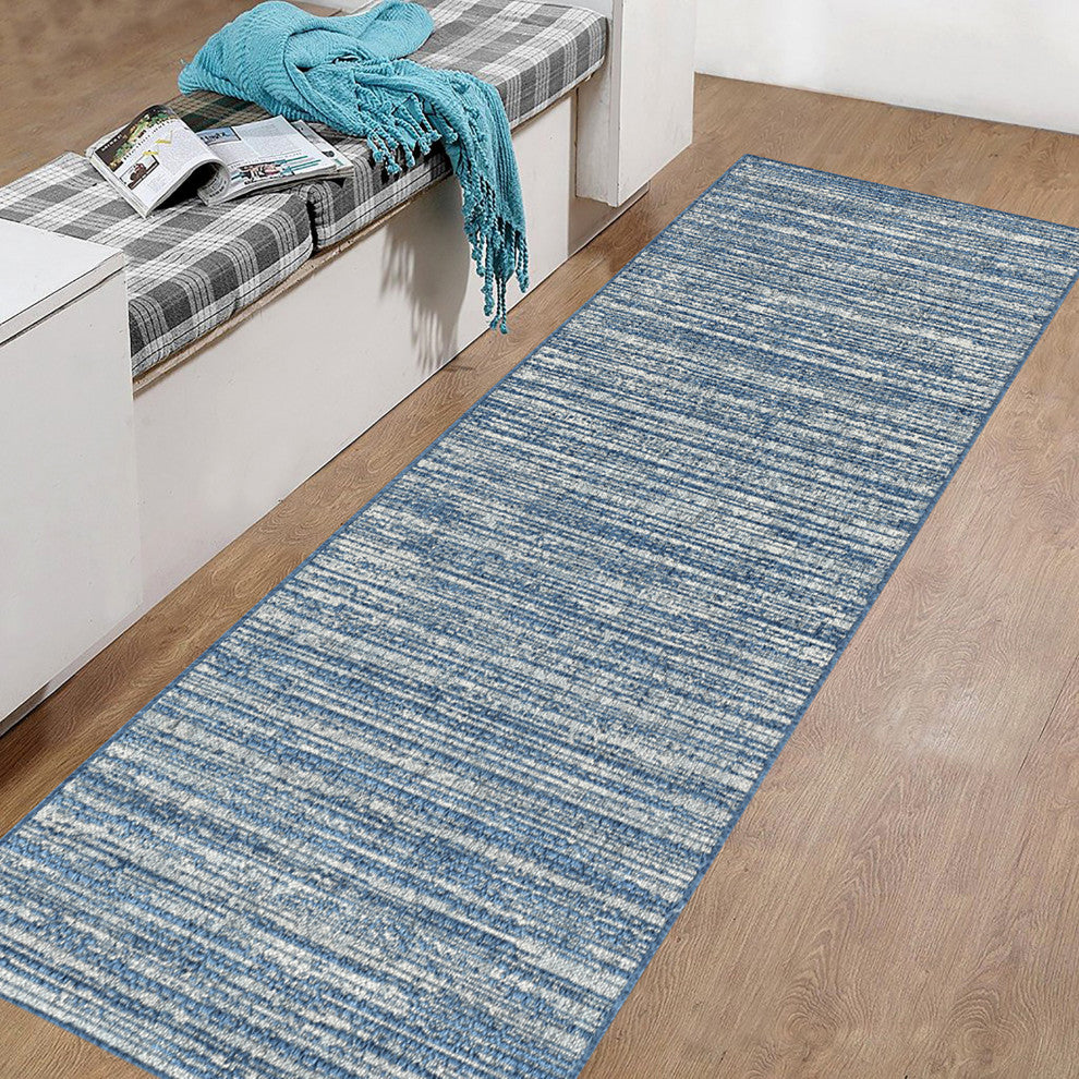 Maryland Cecil Indoor/Outdoor Runner, Blue, 2'4" x 8', Striped