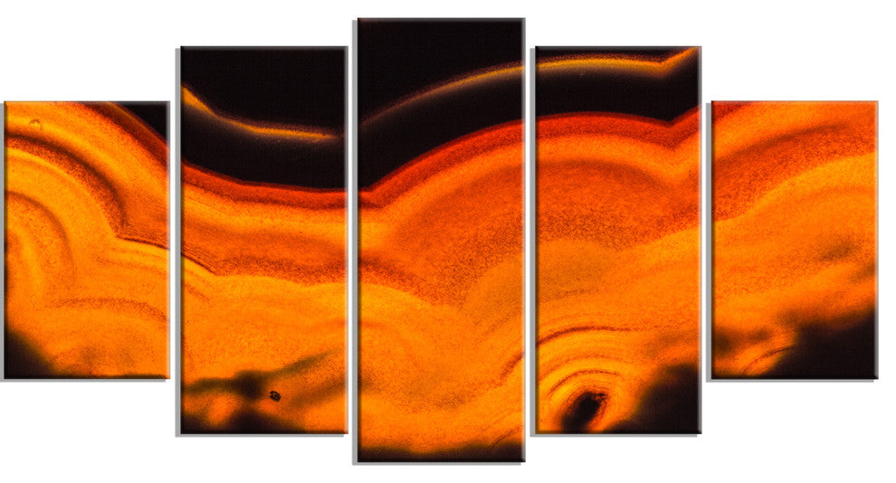Agate Macro Orange, Orange, Abstract Canvas Wall Art Print, 60"x32", 5 Panels