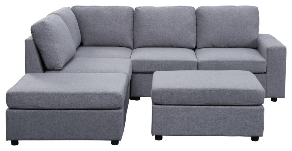 Skye Light Gray Linen 6 Seat Reversible Modular Sectional Sofa With Ottoman