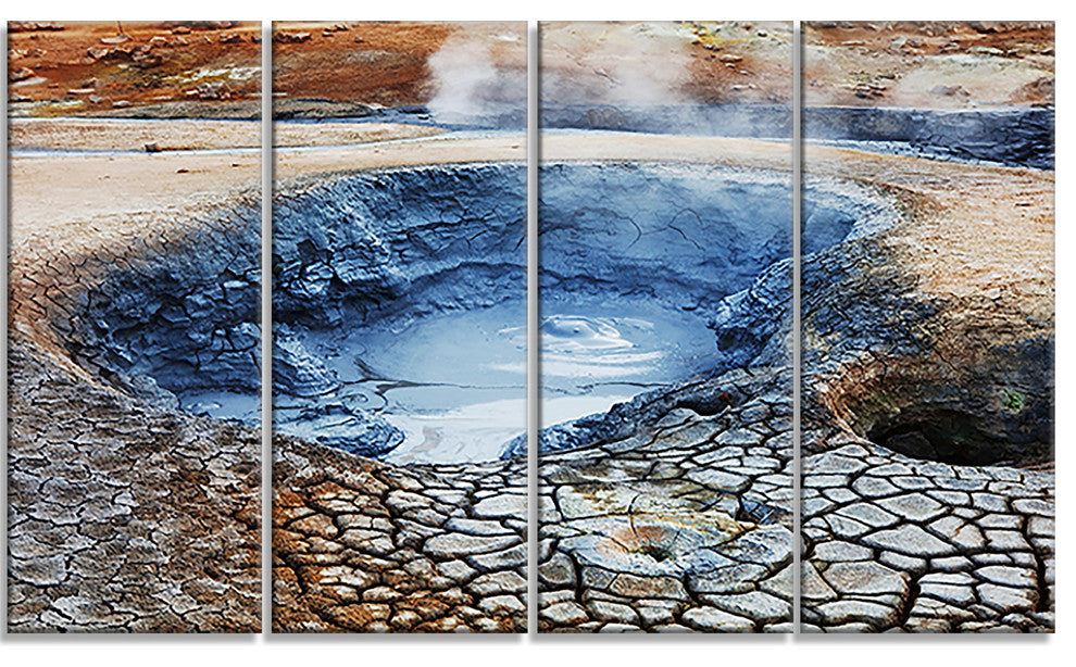 Beautiful Fumarole Field in Iceland, Landscape Canvas Art, 48"x28", 4 Panels