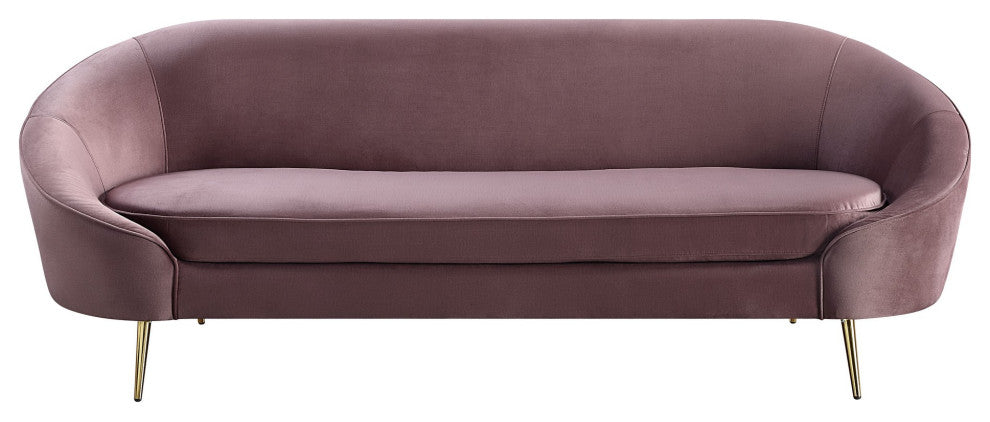 Benzara BM262130 Sofa With Curved Silhouette and Sloped Arms, Pink