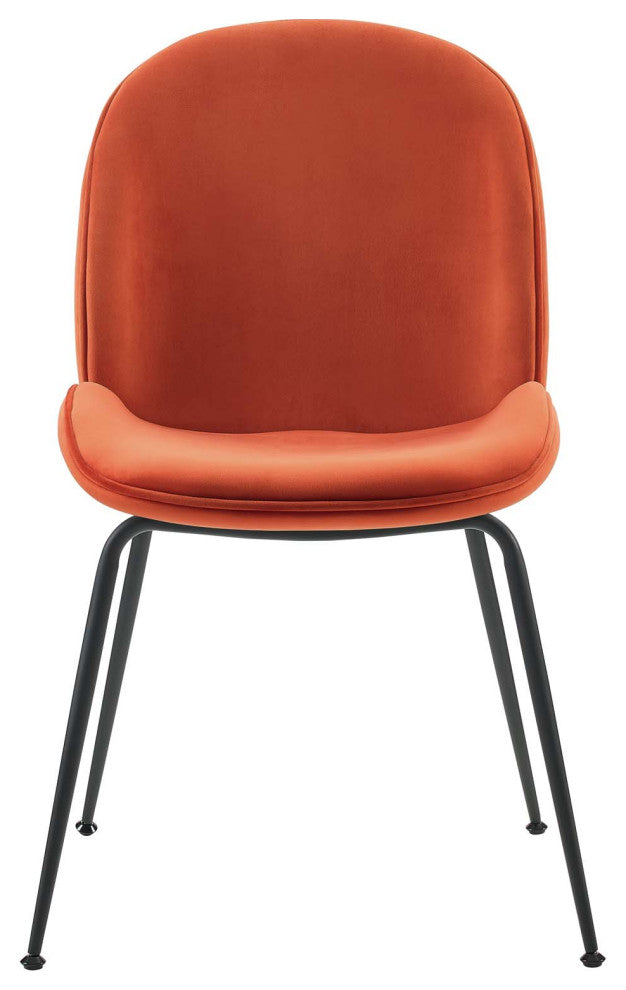 Scoop Black Powder Coated Steel Leg Velvet Dining Chairs Set of 2, Orange