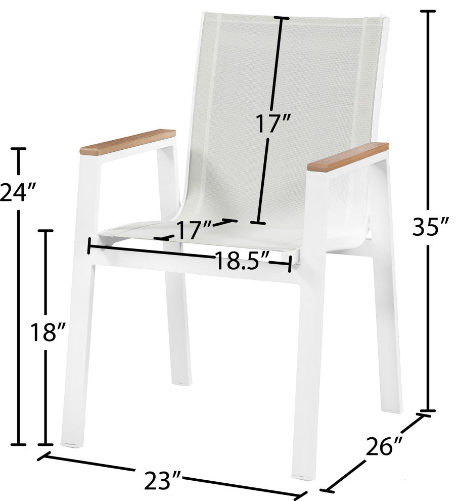 Nizuc Outdoor Patio Dining Chair (Set of 2), White Fabric, Brown Arms