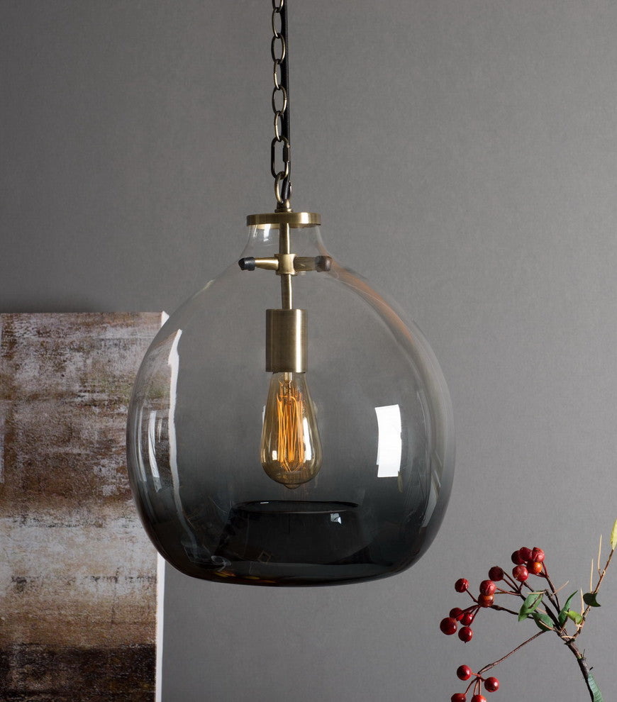 Pendant Lighting Handblown Glass Contemporary Hanging Light, Mixed, Gray, 14.2"