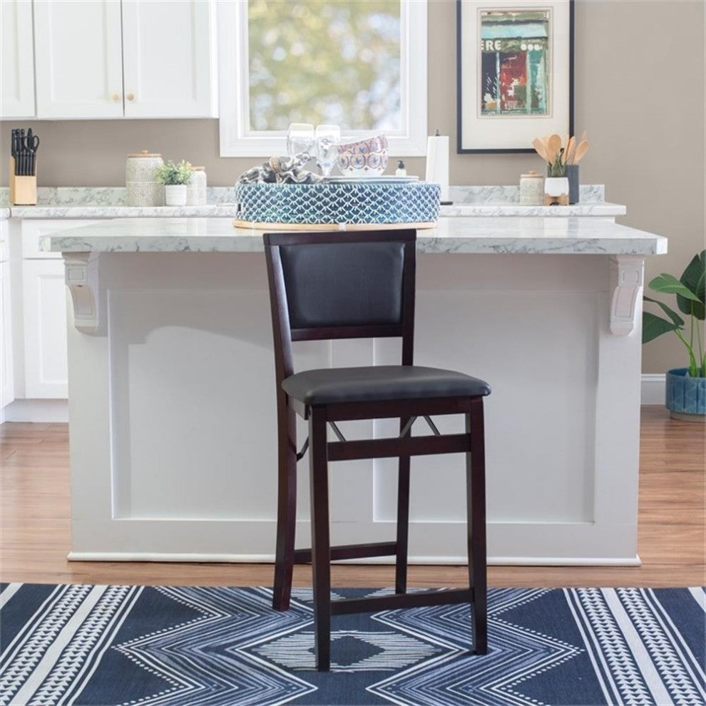Pemberly Row Wood Bar Stool Chair in Merlot - Square Seat & Footrest & Backrest