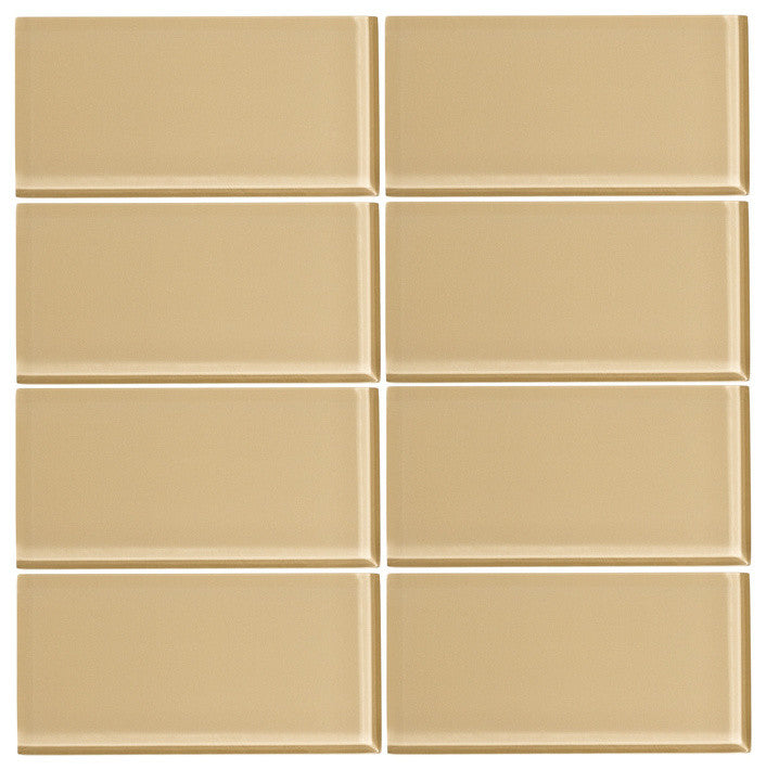 3"x6" Glass Subway Tiles, Set of 8, Toasted Almond