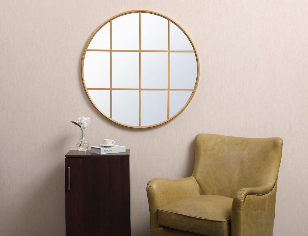 Macey Metal Windowpane Mirror, 36"x36", Brass