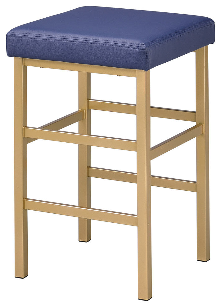 26" Gold Backless Stool, Blue