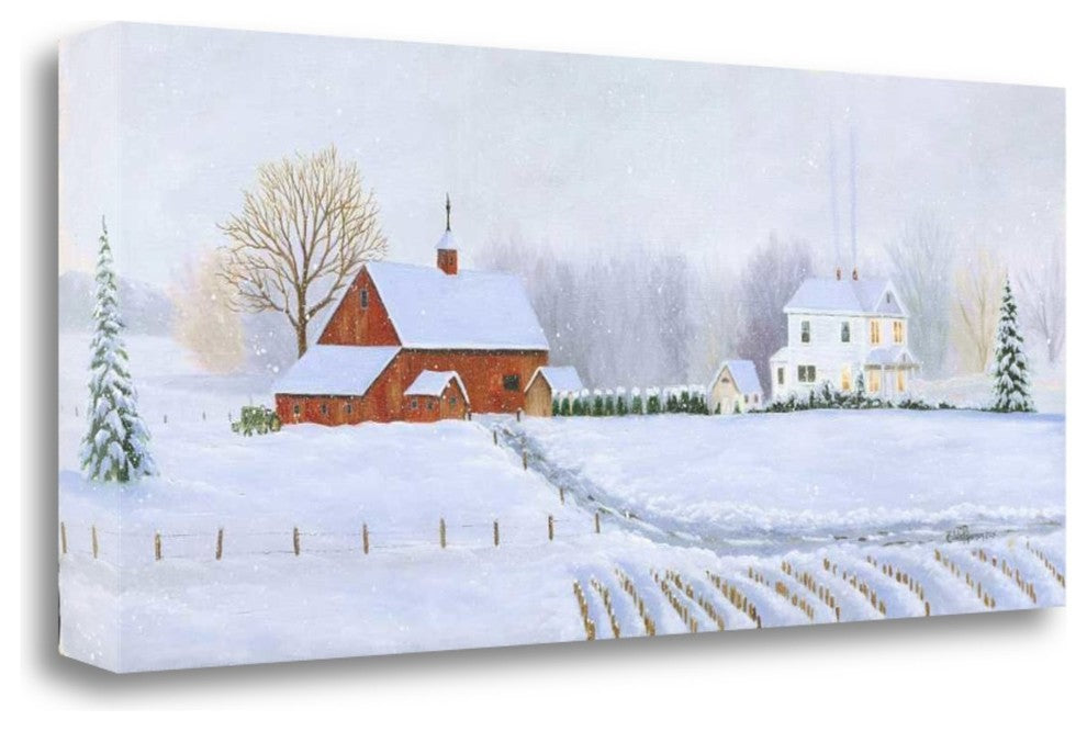 "Red Barn In Snow" By Julie Peterson, Giclee Print on Gallery Wrap Canvas