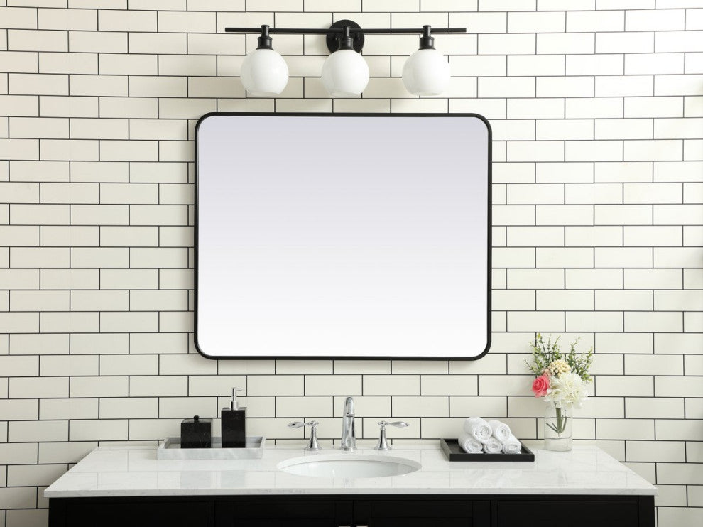 Ellis Soft Corner Metal Rectangular Mirror, Black, 30"x36"