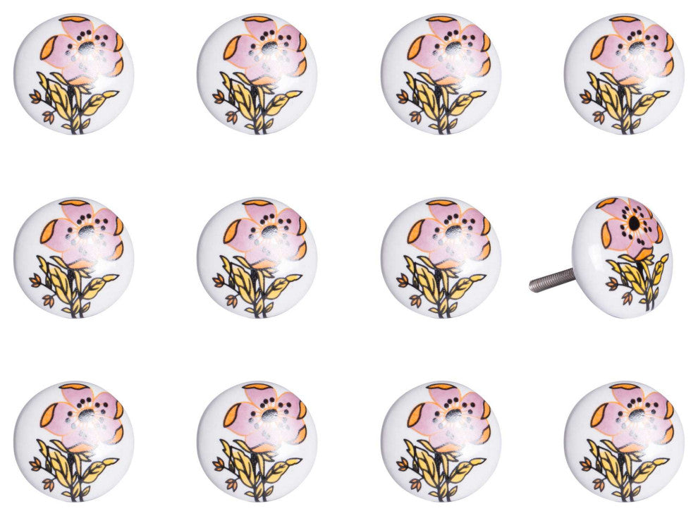 HomeRoots Floral White and Pink Set of 12 Knobs