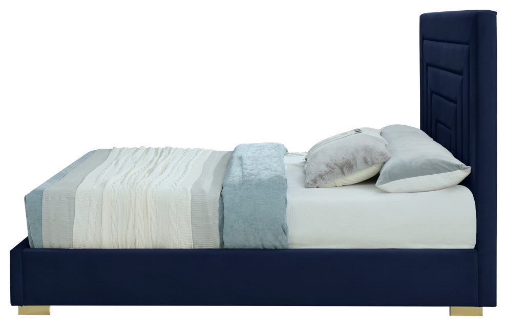 Nora Velvet Upholstered Bed, Navy, Queen