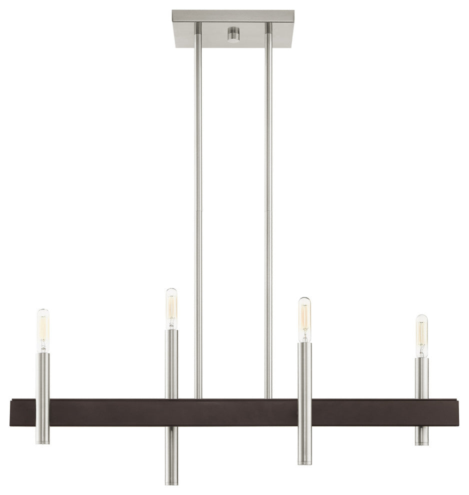 Livex Lighting Denmark 4 Light Brushed Nickel, Bronze Accents Linear Chandelier