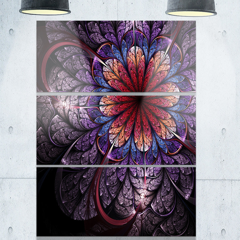 "Glittering Bright Colorful Fractal Flower" Metal Wall Art, 3 Panels, 28"x36"
