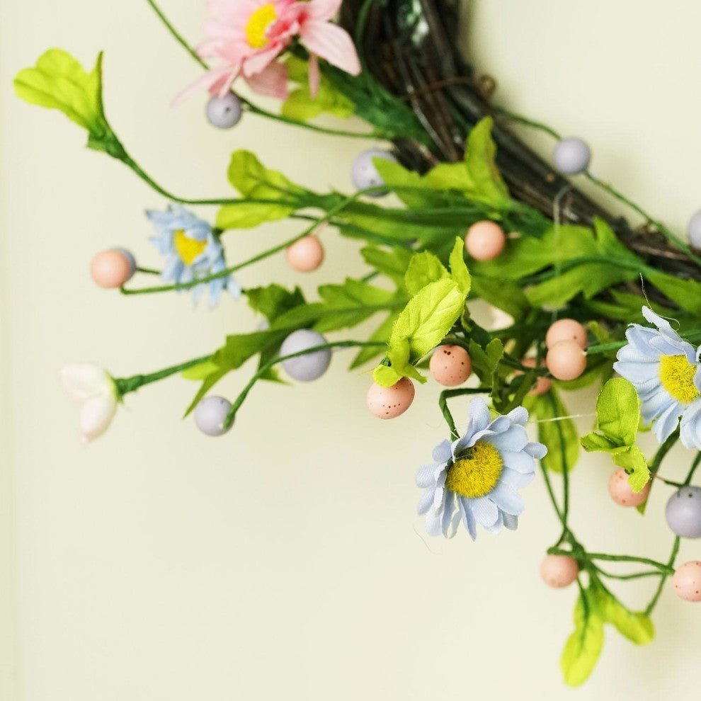 12" Green Pink and Purple Spring Floral Twig Wreath