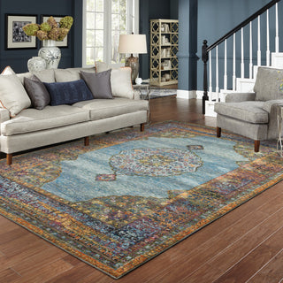 Adeline Jewelled Medallion Blue and  Multi Area Rug, 5'3"x7'3"