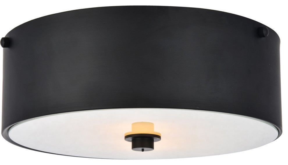 Living District Hazen 2-Light Metal Flush Mount in Flat Black/Frosted White