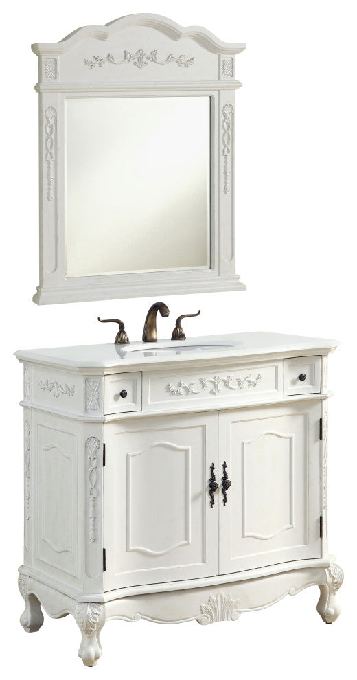 Bathroom Vanity, Antique White, 36", Single Sink