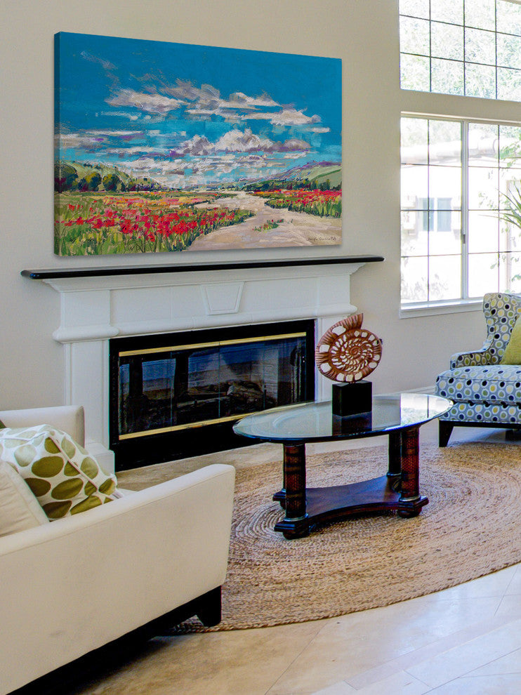 "Poppy Path V" Painting Print on Wrapped Canvas, 36"x24"