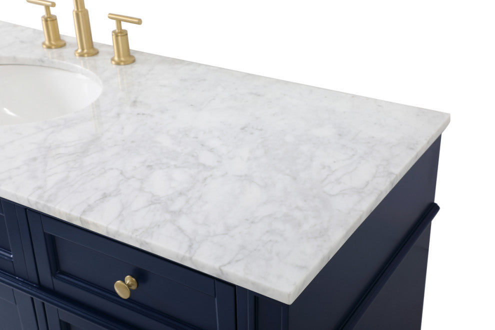 Home Living Vanity with Carrara White Marble Countertop, Blue, 60", Single Sink