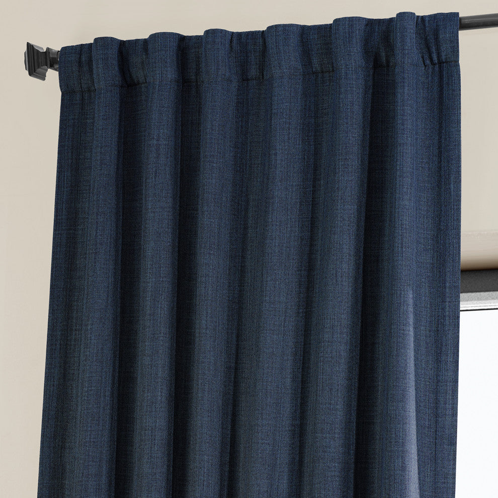 Faux Linen Darkening Curtain Single Panel, Indigo, 50"x96"