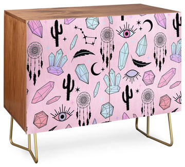 Deny Designs Desert Crystals Theme Credenza, Walnut, Gold Steel Legs