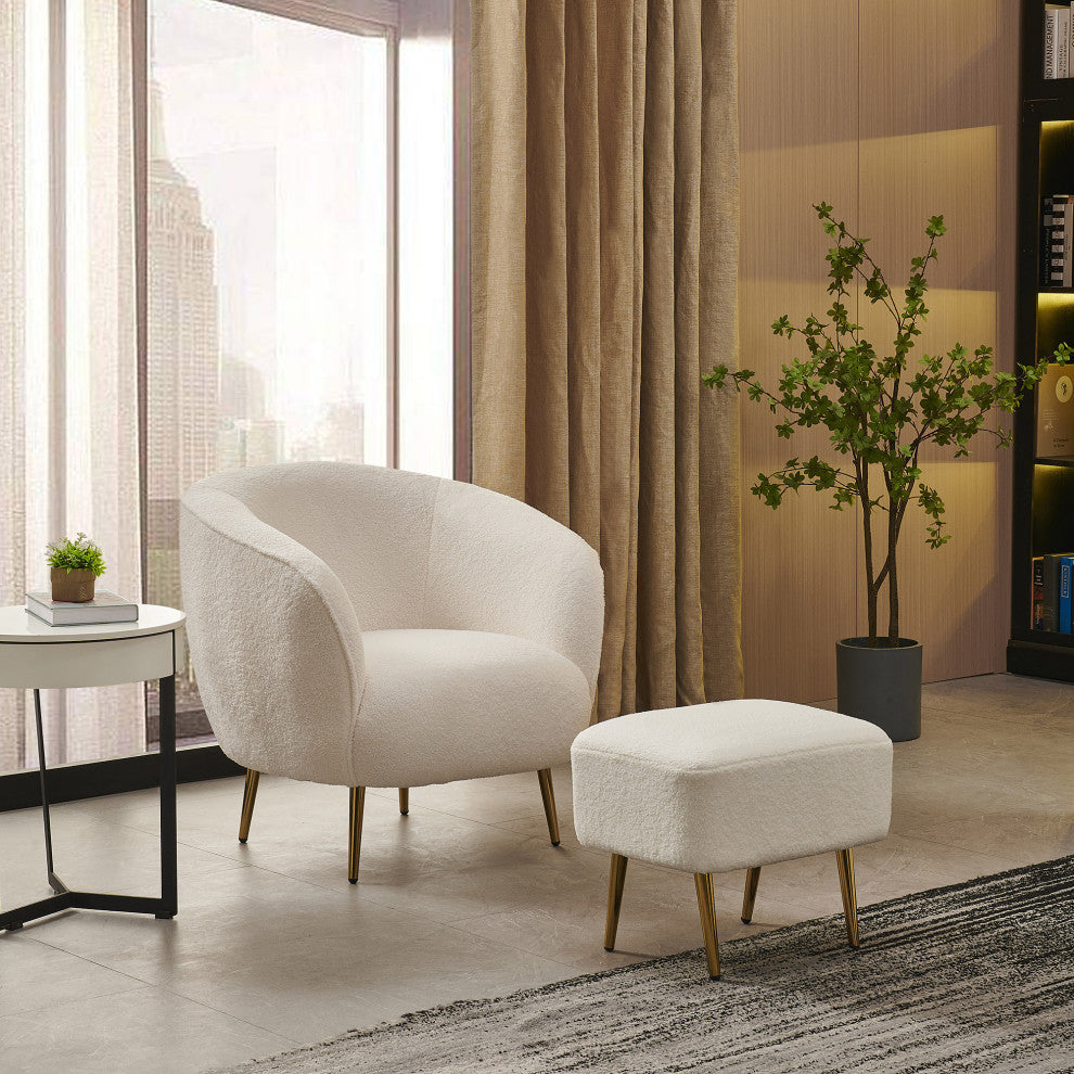 LUXMOD Modern Boucle White Armchair Reading Lounge Chair, White