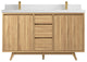 Madison Teak 60 Double Bathroom Vanity in Light Natural 2" White Quartz