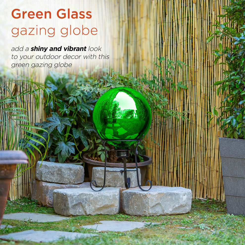 10" Diamater Indoor/Outdoor Glass Gazing Globe Festive Yard DÃ©cor, Green