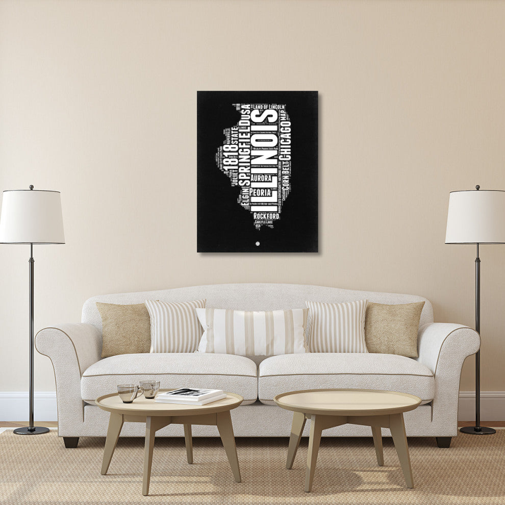 "Illinois Black and White Map" Fine Art Print