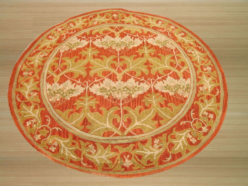 EORC Hand-tufted Wool Rust Transitional Oriental Morris Rug, Round 7'9"x7'9"