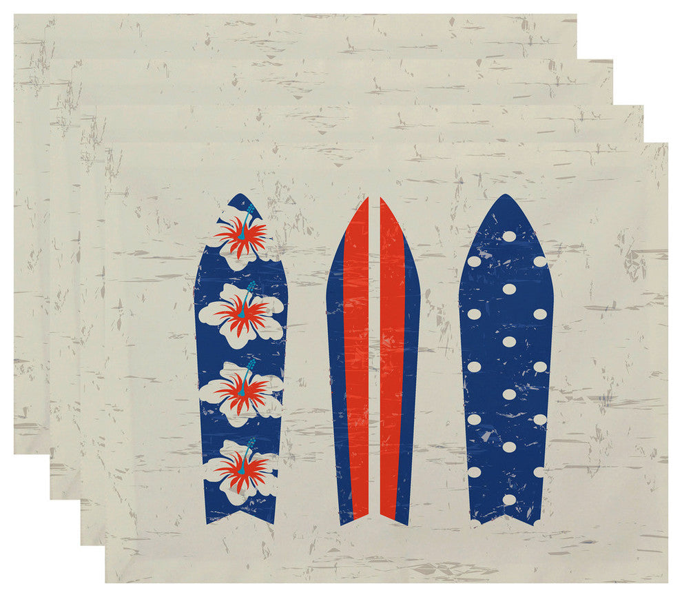 18"x14" Triple Surf, Geometric Print Pacemat, Blue, Set of 4