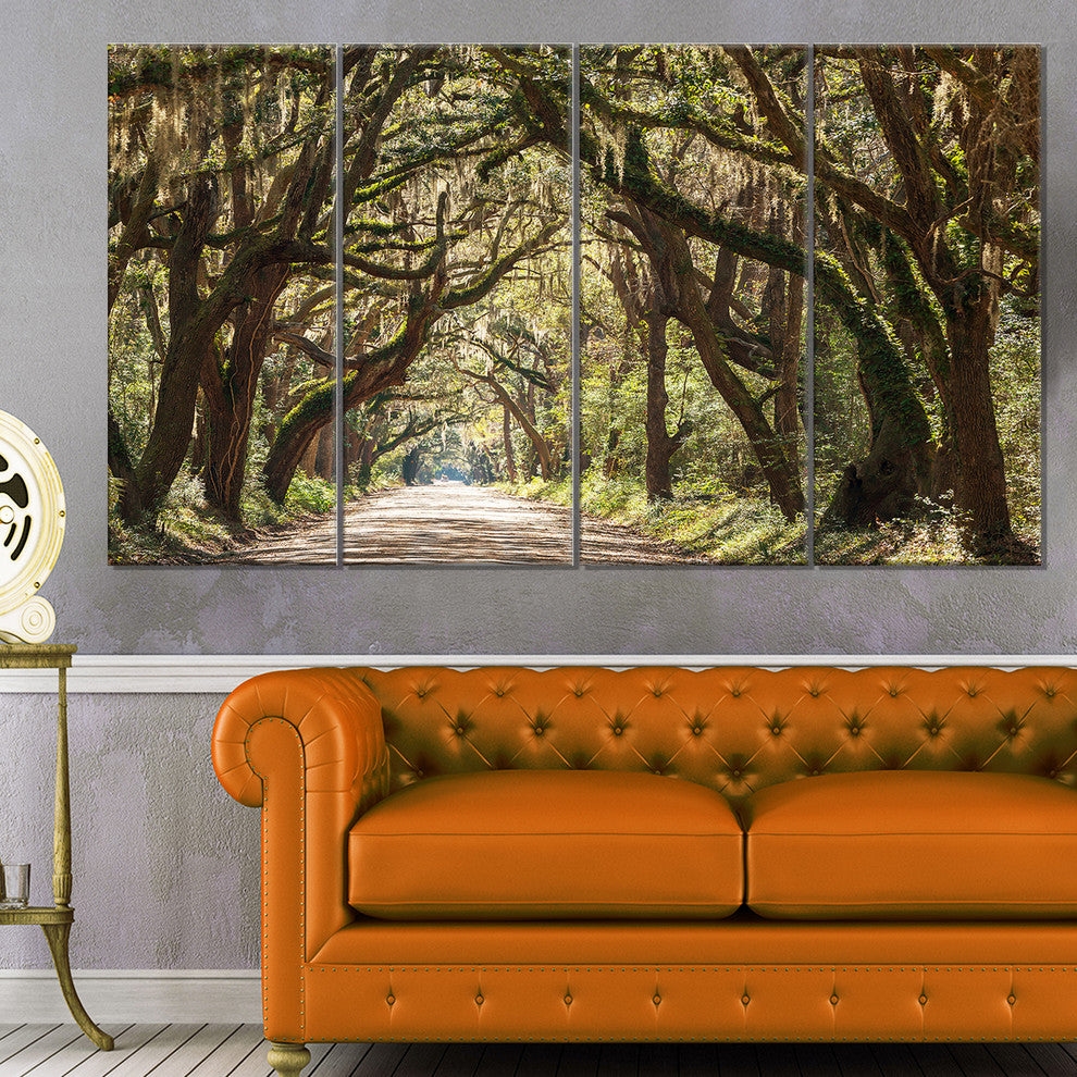Trees Tunnel in Botany Bay, Landscape Wall Art on Canvas, 48"x28", 4 Panels