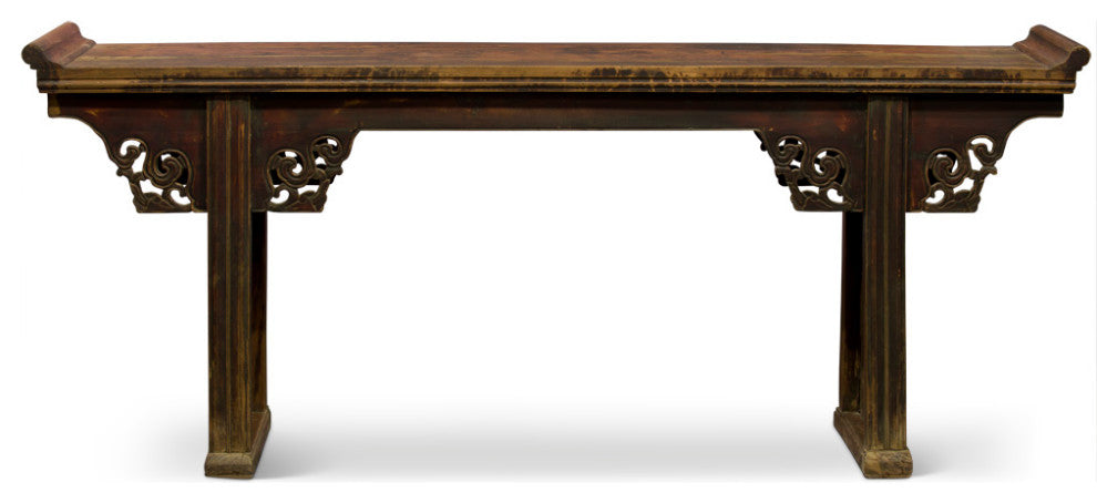 Vintage Elmwood Imperial Chinese Grand Altar Console Table with Cloud Motif