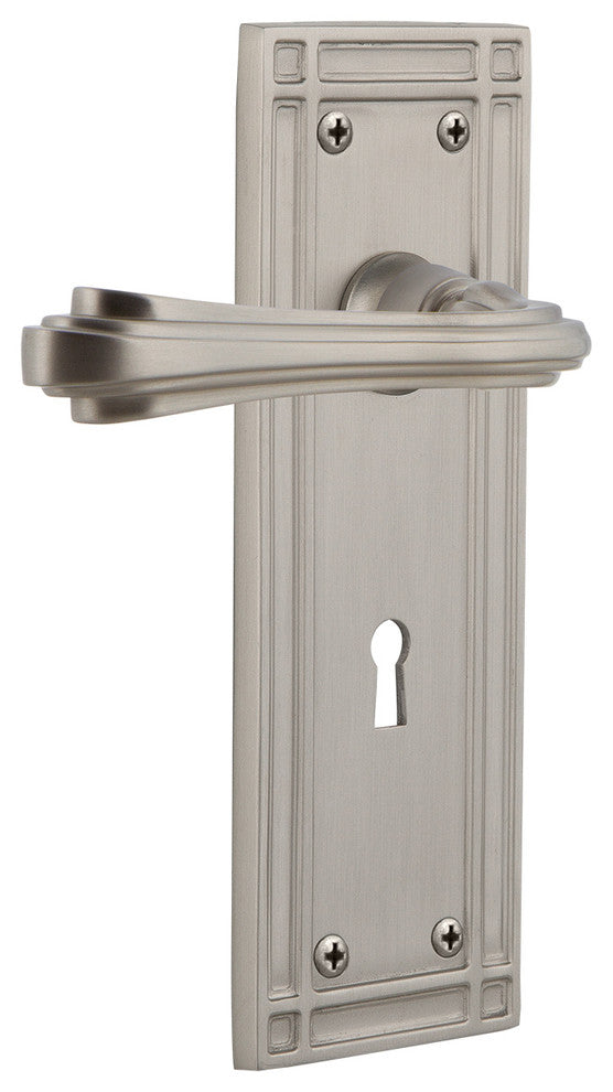 Mission Plate With Keyhole Fleur Lever, Satin Nickel, Privacy, Non-Handed