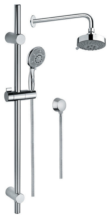 Chrome Shower Solution With Hand Shower With Sliding Rail, Showerhead, and Water