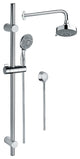 Chrome Shower Solution With Hand Shower With Sliding Rail, Showerhead, and Water