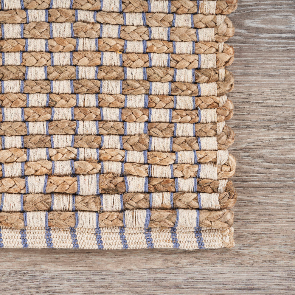 Indigo Stitching Organic Jute Area Rug, 5'x7'9"