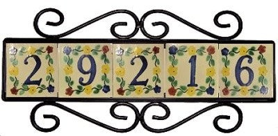Wrought Iron House Number Frame Bouquet-Blue 5
