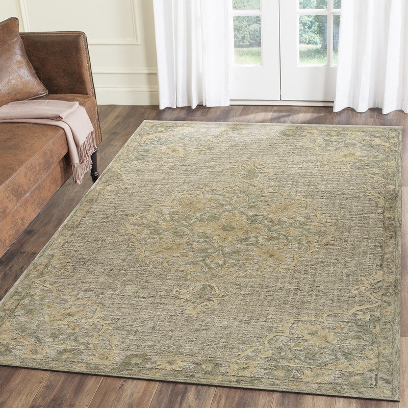8" x 10" Beige Distressed Floral Area Rug