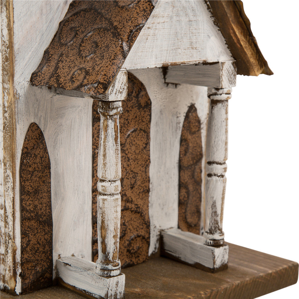 23.62" Oversized Rustic Wood White Birdhouse
